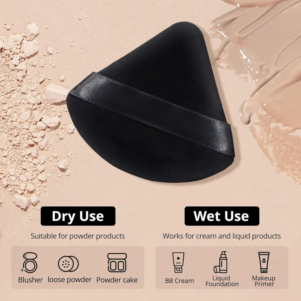 Triangle Powder Puffs for Face Powder Makeup Puff for Loose (Pack of 1)
